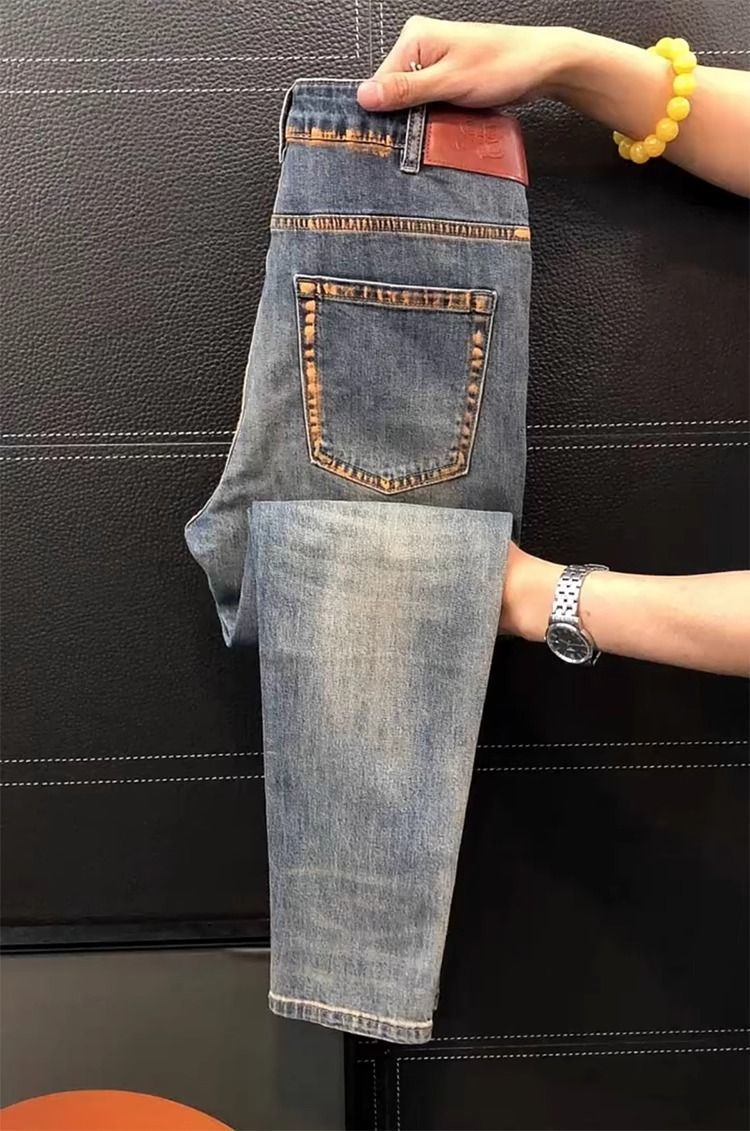 Jeans de luxe italiens pour hommes, bleu délavé, nouvelle tendance estivale, coupe slim, élastiques, style cowboy
