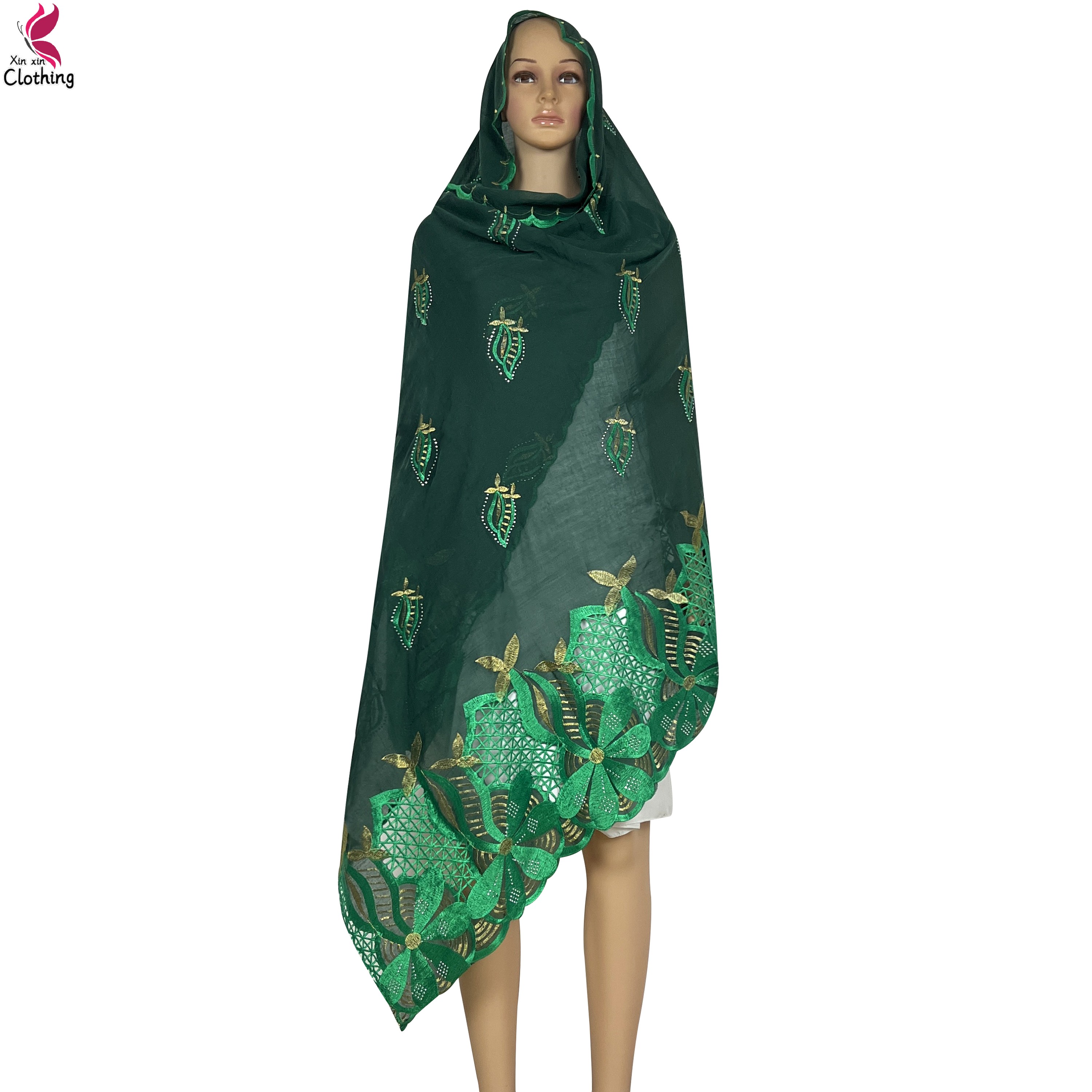 Écharpe africaine en mousseline de soie de haute qualité pour femmes, écharpe douce, motif brodé musulman, Hijab, dubaï, Islam, dernière collection 2024