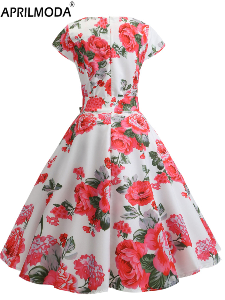 Robes d'été rétro élégantes pour femmes, robes de Cocktail courtes, imprimé écossais, manches courtes, taille haute, robe de soirée trapèze, années 1950