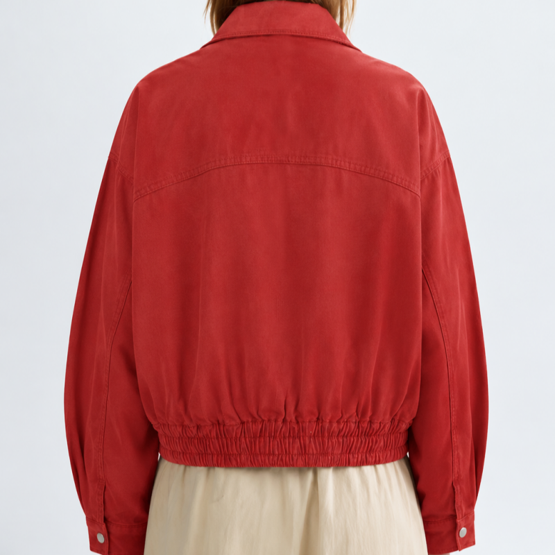 CH Veste rouge zippée pour femme, col montant, veste décontractée légère, style streetwear, coupe-vent, manteau printemps-automne