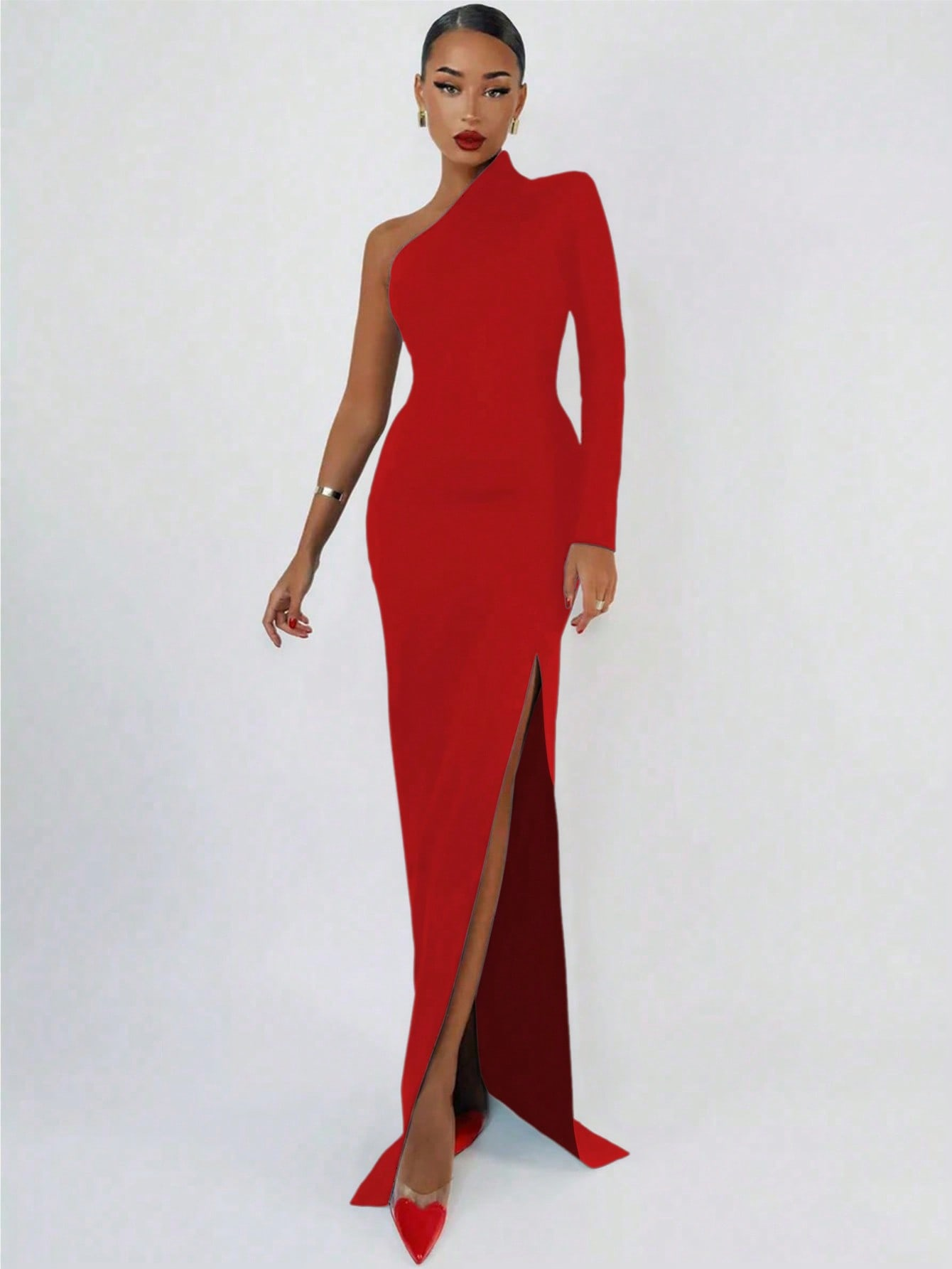 Mode femme printemps été Sexy élégant noir à manches longues une épaule longue robe moulante fête Cocktail robe de soirée vêtements