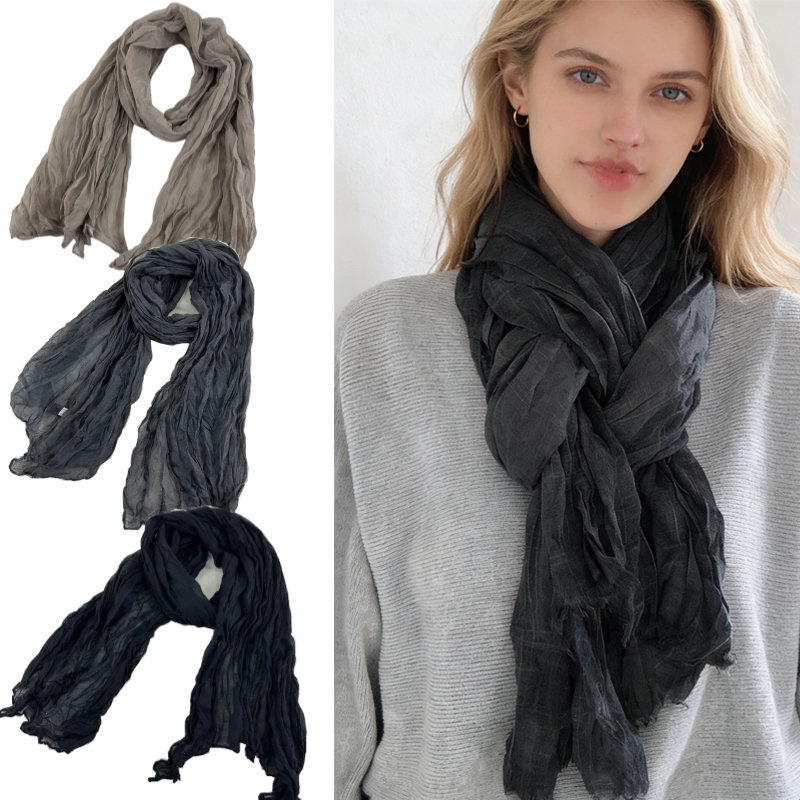 Foulards longs pour femmes, écharpe en coton et lin doux, châle respirant et confortable pour l'automne et l'hiver, enveloppes de couleur unie 180x70cm
