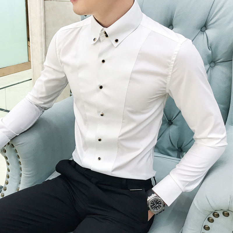 Chemises pour hommes de luxe flambant neuf à manches longues chemises élégantes pour hommes vêtements coupe ajustée décontracté hommes chemises habillées formelles noir/blanc