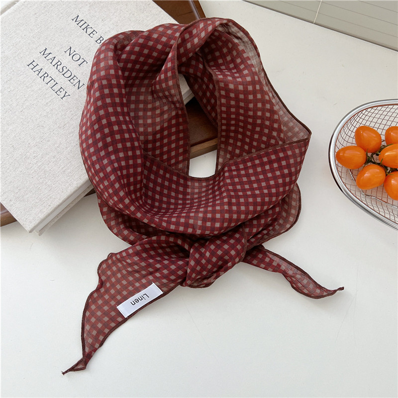 Foulards longs et étroits, couleur foncée, écharpe à carreaux rayés, enveloppes de cou Vintage pour femmes, Bandanas, Turban, bandeau