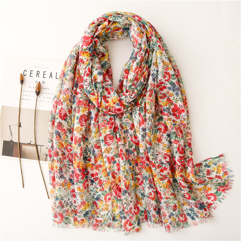 Châle en Viscose à Franges Florales pour Femme, Écharpe Imprimée, Pashmina Doux, Étole Musulmane, Hijab de Haute Qualité, 2024x90cm, 180