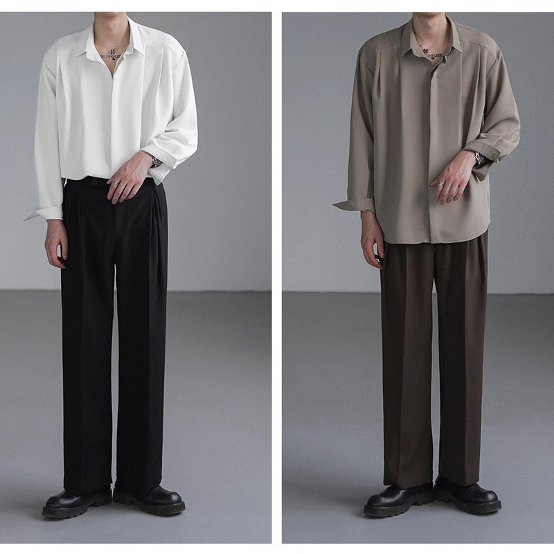 Chemises à manches longues pour hommes, soyeuses et lisses, décontractées, habillées ou formelles, sans repassage, résistantes aux plis, style coréen, streetwear