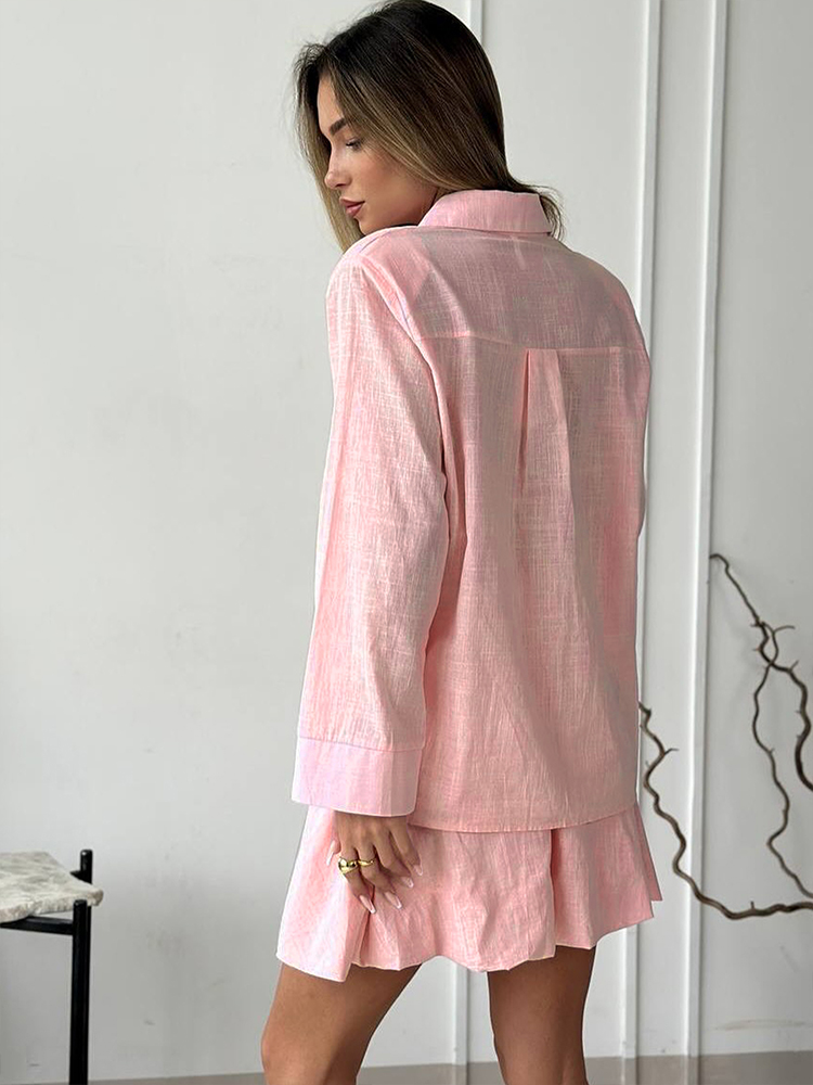 Ensemble 2 Pièces Femme : Blouse et Jupe – Nouvelle Collection Printemps – Style Streetwear Tendance – Col Rabattu Boutonné – Manches Longues – Haut Uni Sexy – Jupe Élégante