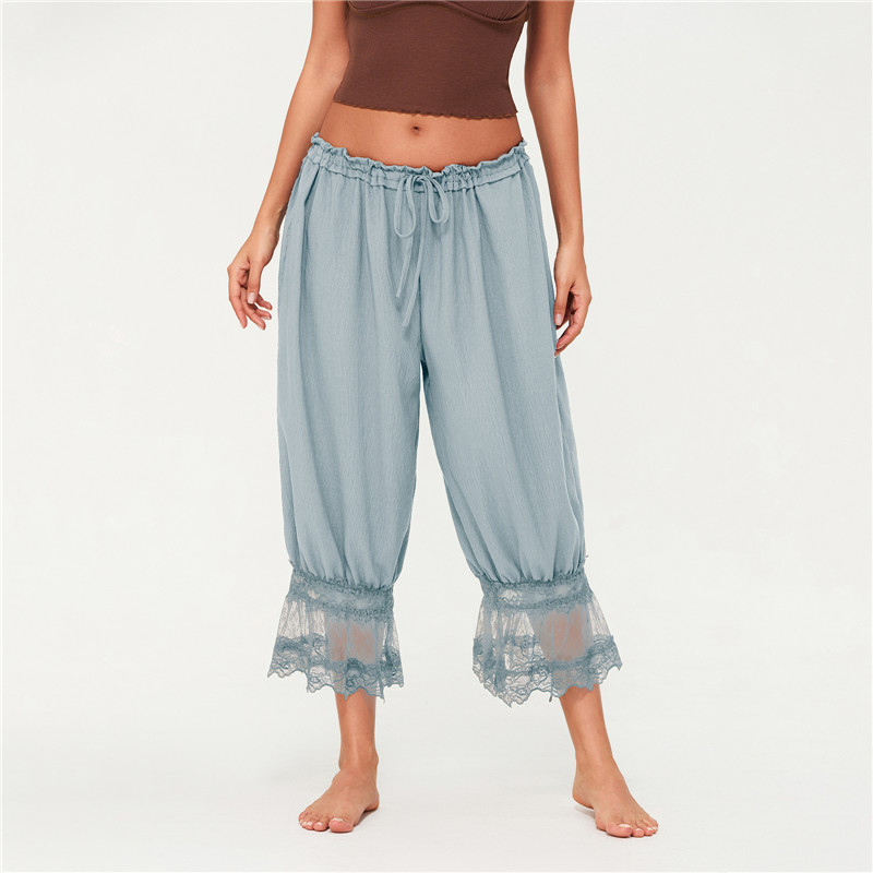 Pantalon Bloomers pour femmes Y2K, garniture en dentelle, Vintage, mignon, à volants, citrouille, Long, Capri, bas de pyjama, décontracté, Streetwear