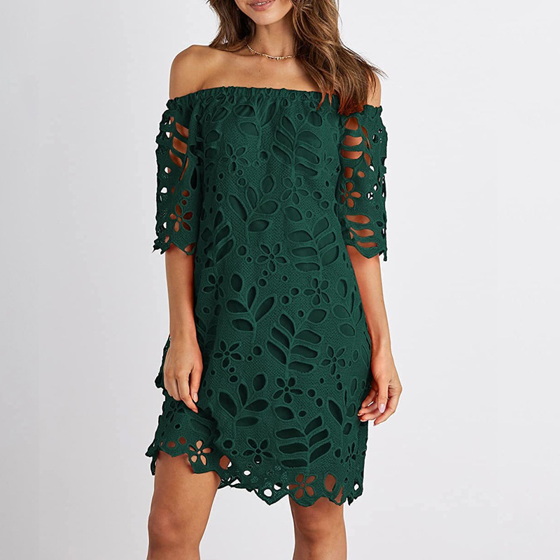 Robe en dentelle pour femmes, vêtements d'été, Streetwear, col bateau, sans bretelles, mode, jupe courte, élégante, couleur unie, pull, robes féminines, 2024