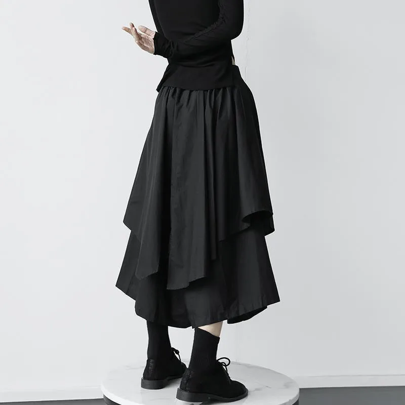 Femmes jupes noires japonais gothique irrégulière taille haute jupe plissée pantalon pour femmes Vintage Cargo jupes femmes vêtements dames
