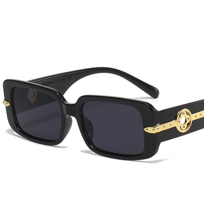 Lunettes de soleil carrées noires classiques pour femmes, marque de styliste rétro rectangulaire en métal fleur, petite monture, lunettes de conduite UV400