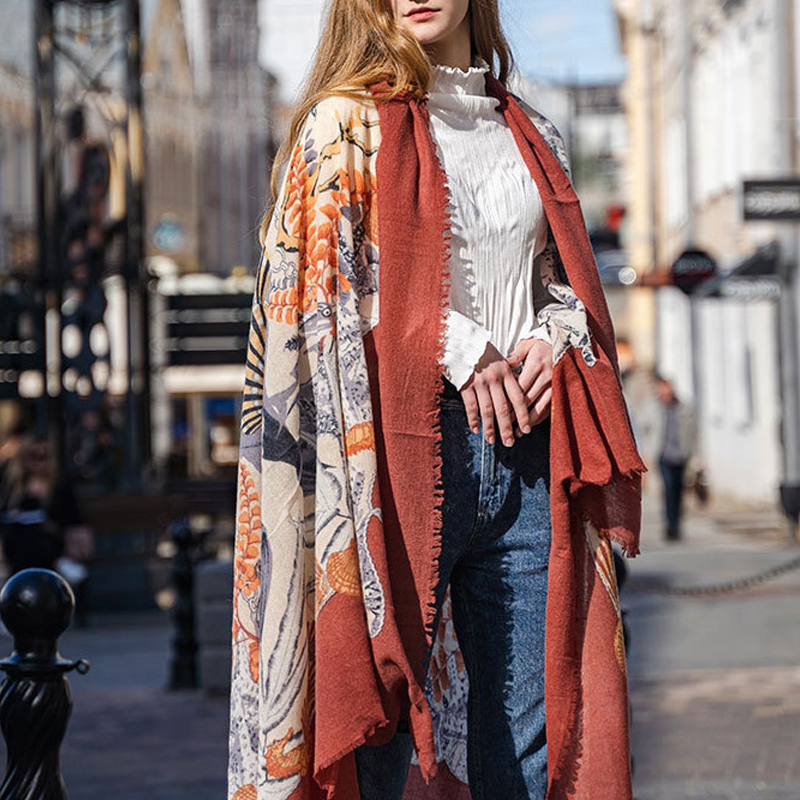 Foulards de tête carrés en laine pour femmes, châle chaud et élégant, étoles longues à imprimé animal, écharpe bandana, couverture de plage Hijab, Lady Carf, 100%