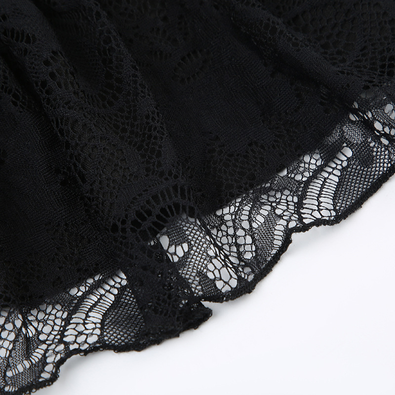 Goth Y2K – Mini jupe trapèze en dentelle noire pour femmes, Streetwear coréen