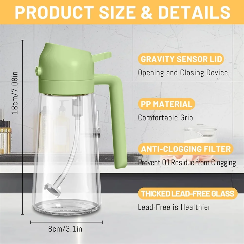 Distributeur d'huile d'olive, 15.8oz/470ml, pulvérisateur et verseur d'huile 2 en 1 pour salades, frire, grillades, idéal pour la cuisine, bouteille pulvérisateur d'huile en verre