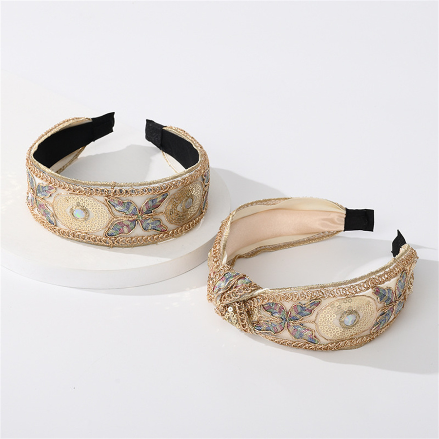 Bandeau ethnique féminin avancé, broderie de fleurs/feuilles, lunette de tête pour femmes, cerceau de cheveux noué en croix, couvre-chef