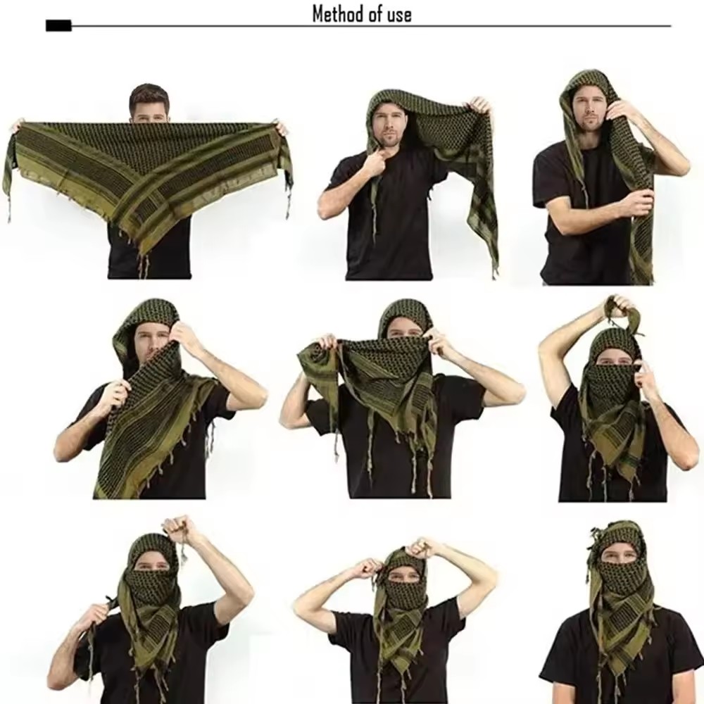 Été tactique désert Keffiyeh Shemagh écharpe enveloppement pour hommes et femmes arabe tête cou Protection multi-fonctionnelle Camouflage