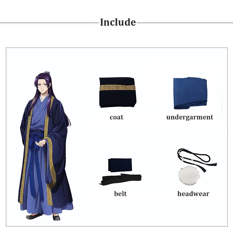Costume de cosplay Jinshi, robe kimono pour homme, tenue d'anime Apothecary Diarie avec couvre-chef, Kusuriya No Hitorigoto, pour Comic Con