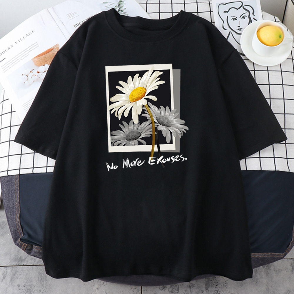 T-shirt en coton avec image de fleur pour femme, Hip Hop, Street Wear, Top Fashion, Économie graphiques, Nouveau, 100%