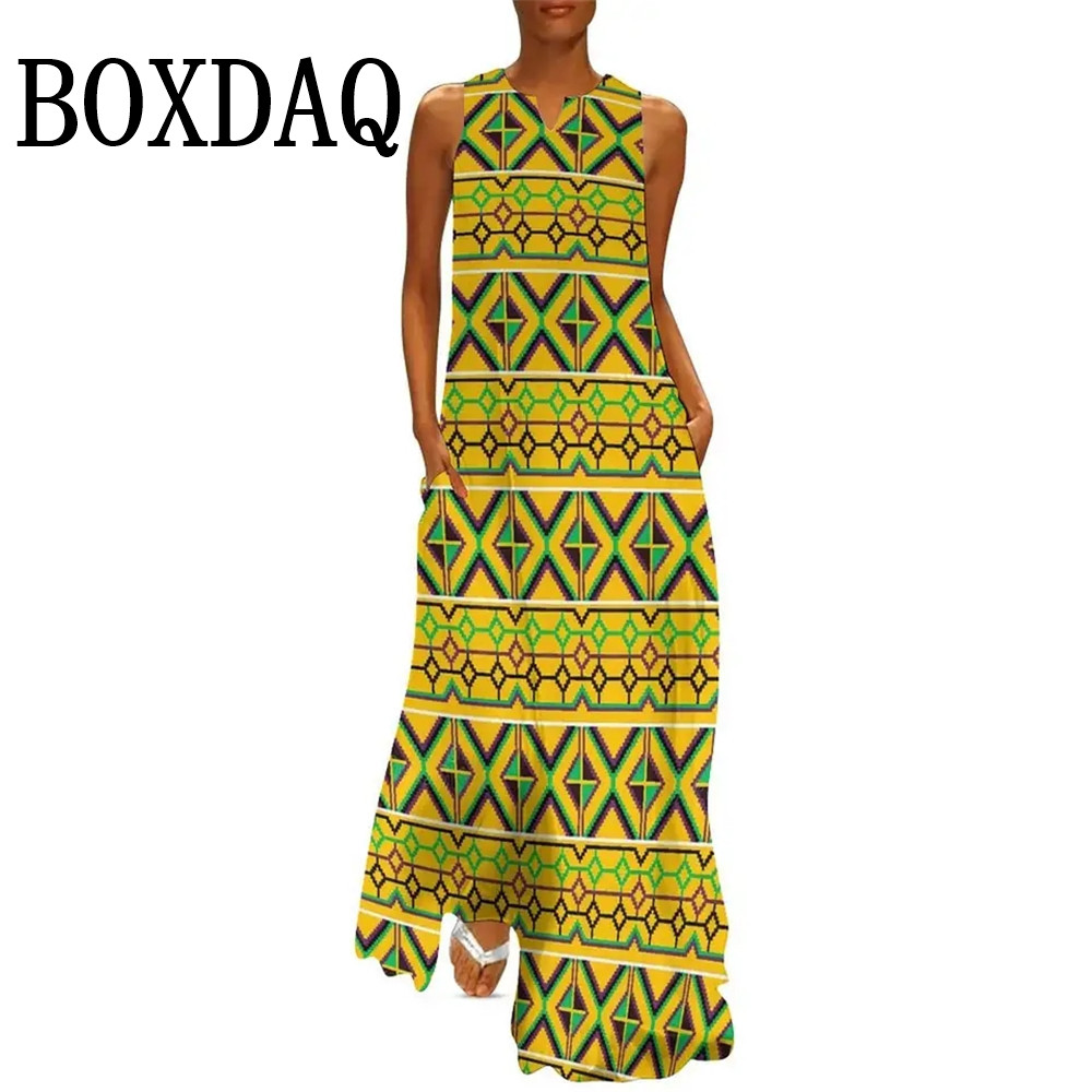Robe Africaine Ethnique Imprimée en 3D pour Femme, Tenue de Rue Décontractée, Maxi, Vintage, Été