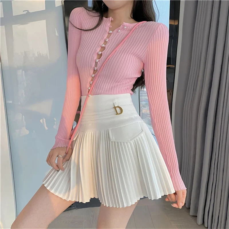 Jupe plissée blanche femmes taille haute jupe patineuse femme coréenne a-ligne haute couture jupe courte décontractée femmes bas