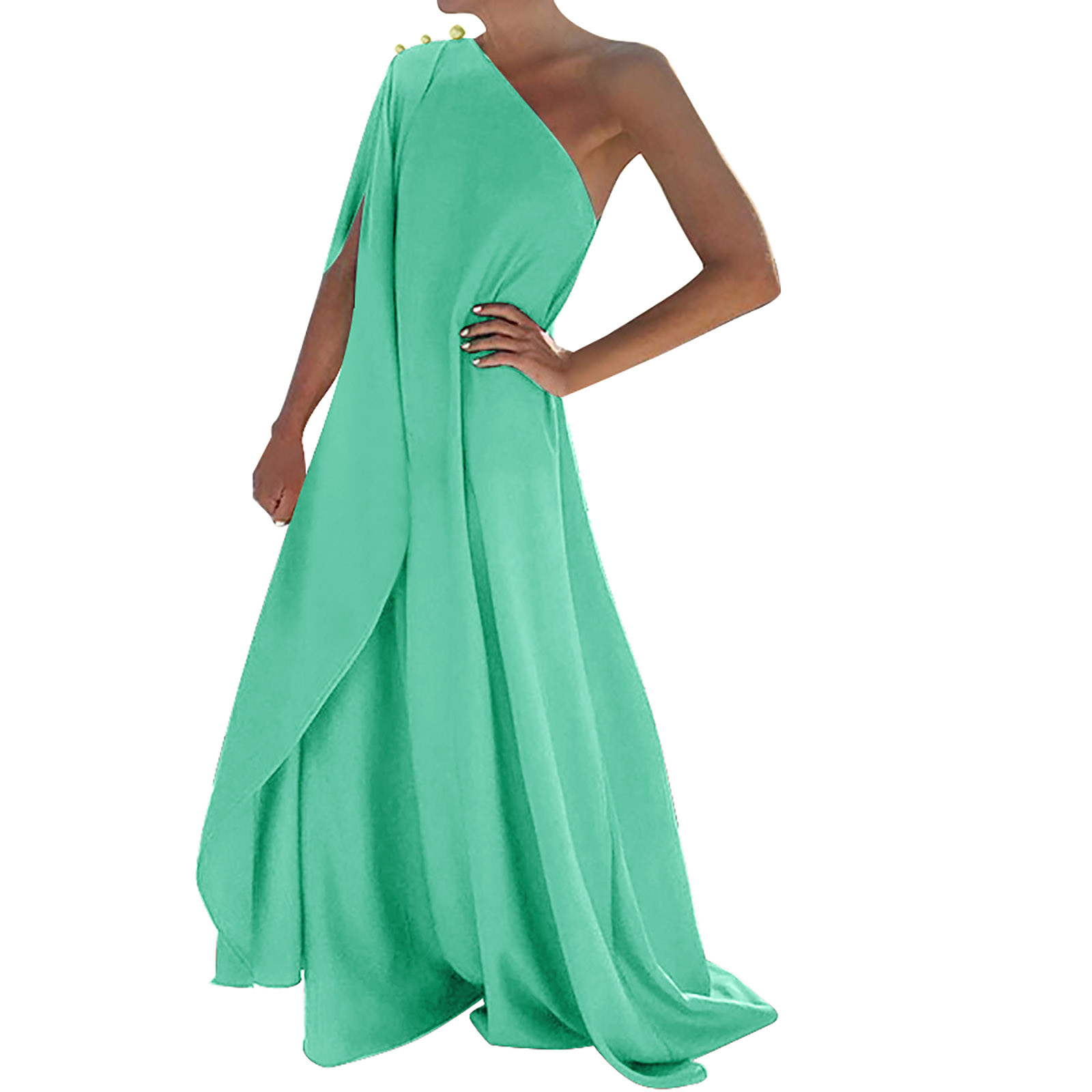 Robes Boho pour femmes, grande taille, couleur unie, asymétrique épaule dénudée, ample, plissée, longue, robe de plage, vacances, 2024