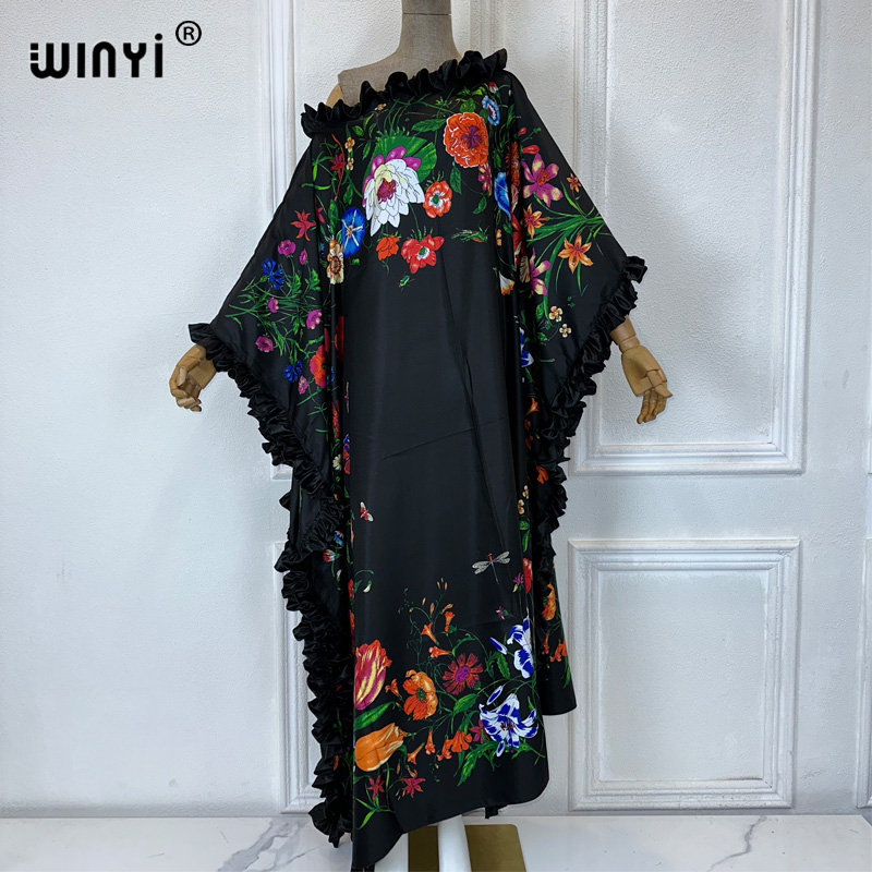 WINYI Kaftan imprimé Moyen-Orient, vêtements africains tendance, tenues de plage pour femmes, robe maxi de soirée, abaya musulmane, luxe Dubaï
