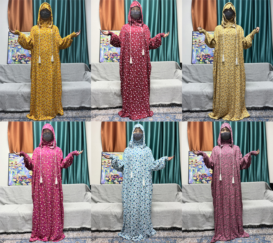 Ensemble Abayas Musulmans pour Femmes, Vêtement de Prière, Floral, Double Couche, Capuche, Robe à Manches sulf, Festival Traditionnel, 2024
