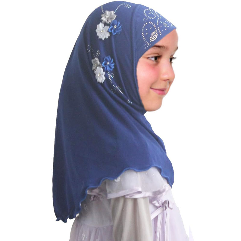 Hijab instantané musulman pour filles, prêt à porter, châles islamiques, Turban avec fleurs, écharpes, bandeau en Jersey (2-7 ans)