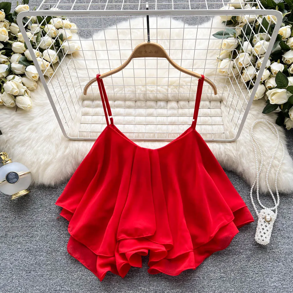 Débardeur et Camis sans manches à bretelles Spaghetti, à volants, mode coréenne, Corset, haut court, débardeur solide, vêtements d'été pour femmes, Y2k