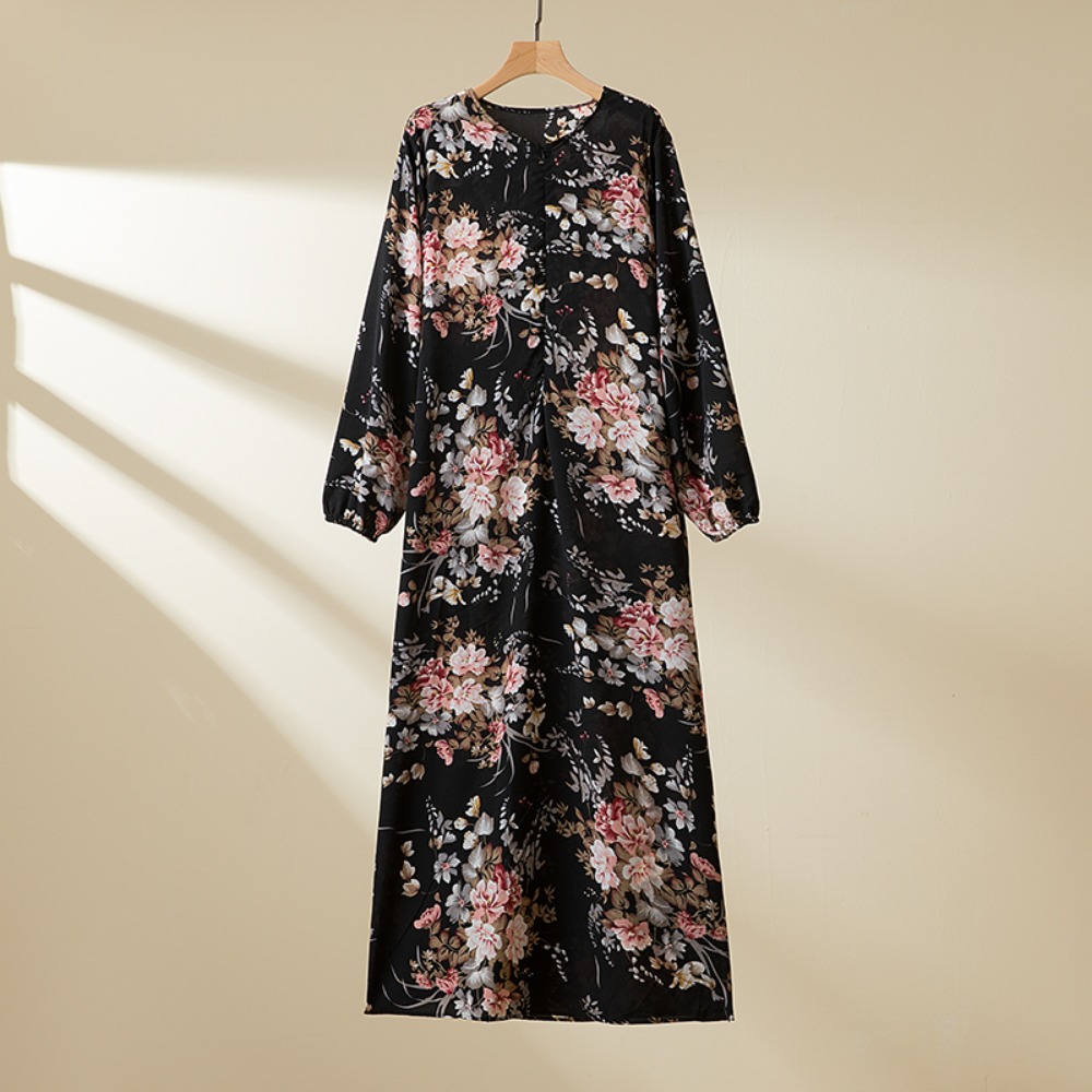 Abayas-Robe longue à manches longues pour femmes musulmanes, robe musulmane modeste, robe de prière décontractée, imprimé floral, Ramadan