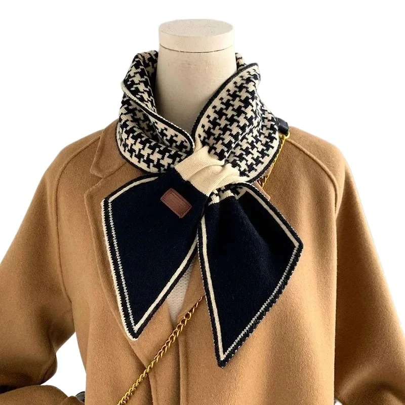 Écharpe chaude en cachemire pour femmes, Foulard à carreaux tricoté, longs et slim, petits foulards Bandana féminin