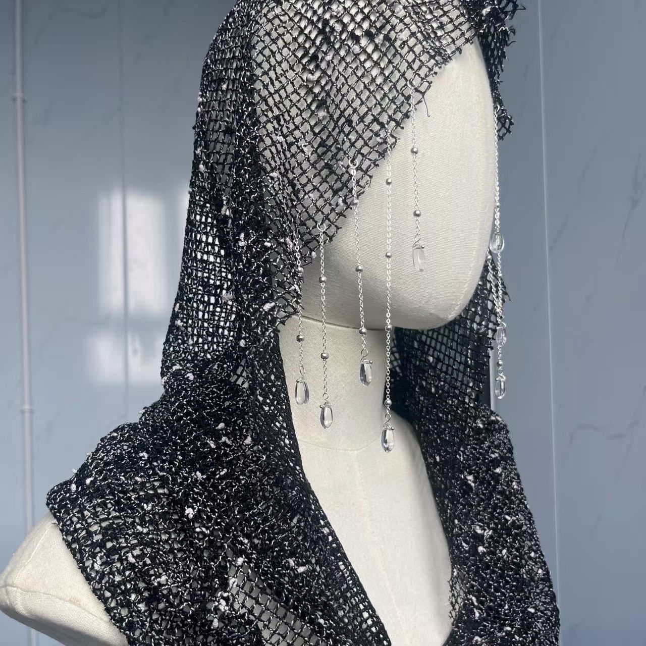 Évider maille strass gland Vintage foulard homme femme gothique rétro Punk écharpe chapeaux accessoires