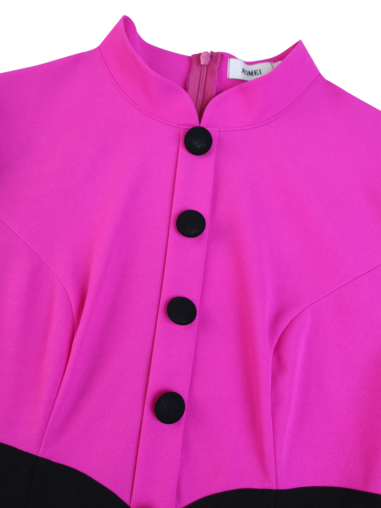 Robes de cérémonie élégantes pour femmes, col montant, manches longues lanternes, boutonnage sur le devant, blocs de couleur, style moulant, pour fêtes, bureau, tenue professionnelle pour femmes