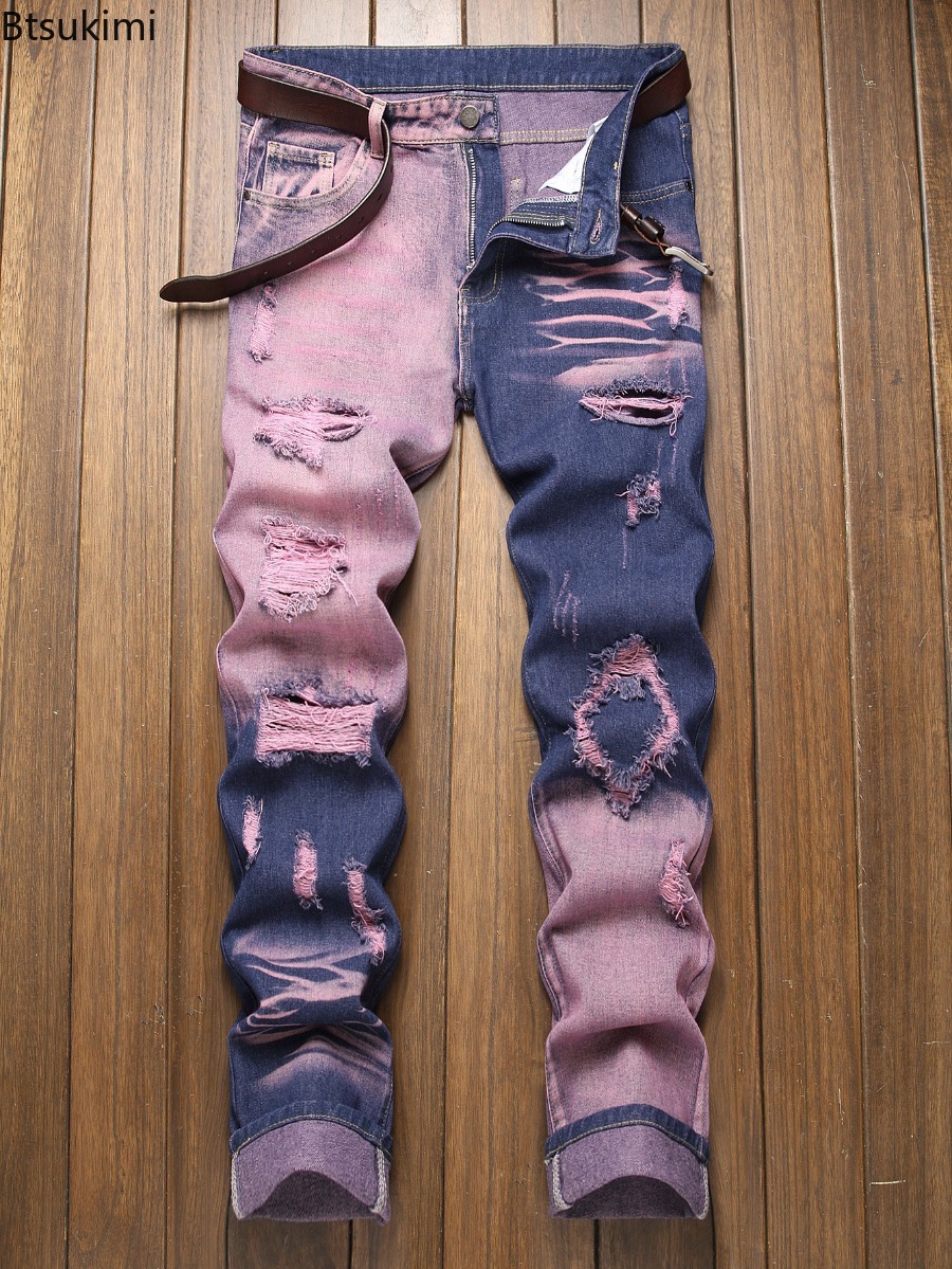 Nouveau jean rétro homme déchiré jambe droite pantalon déchiré jean à la mode pantalons décontractés pantalon homme vêtements de rue