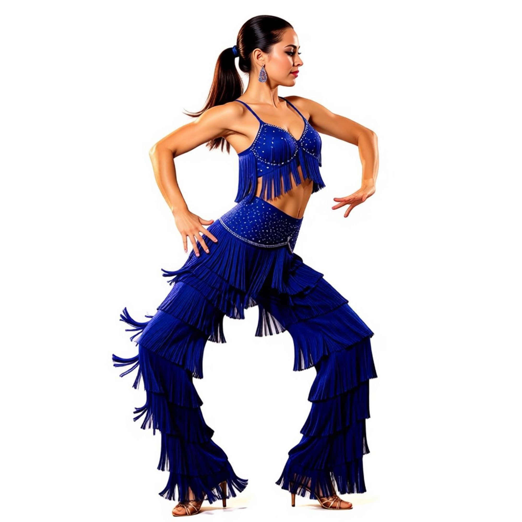 Robe de danse latine pour femmes adultes, pantalon à franges superposées avec strass, Costume de Salsa Samba, Costume de concours de danse