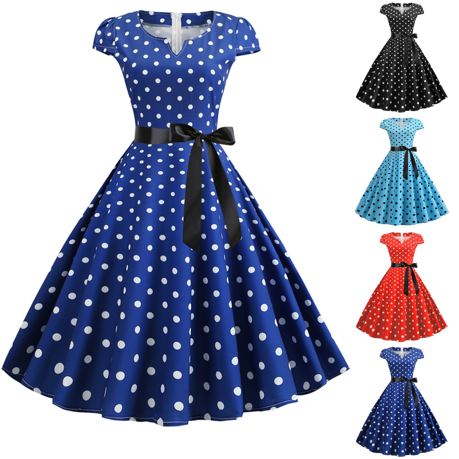 Femme robes rétro Audrey Hepburn années 1950 60 Rockabilly à pois imprimé nœud papillon Pinup Robe de bal Robe de soirée Robe robes
