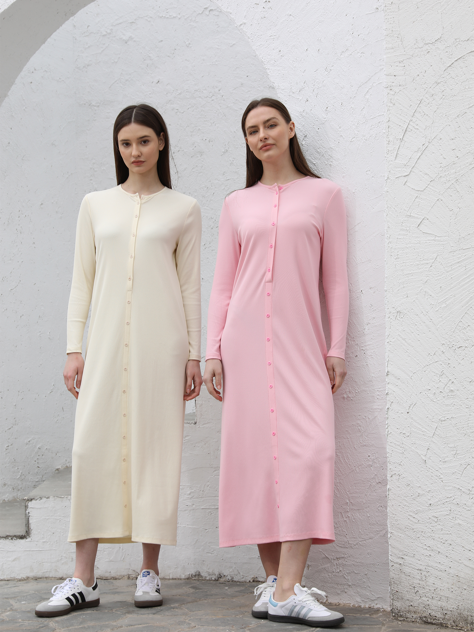 Robe maxi côtelée pour femme AP SS26, confortable, manches longues, vêtements élégants pour femme