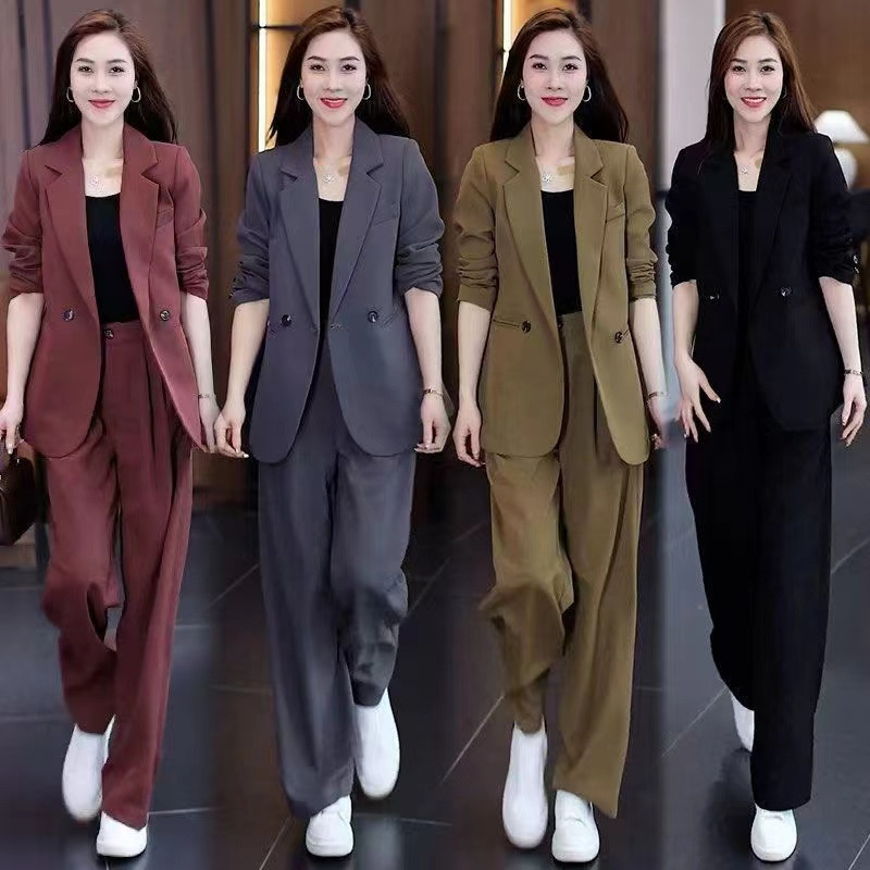 Ensemble 2 pièces pour femme 2026 : Veste de costume professionnelle + pantalon large décontracté et fluide – Tenue deux pièces pour femme