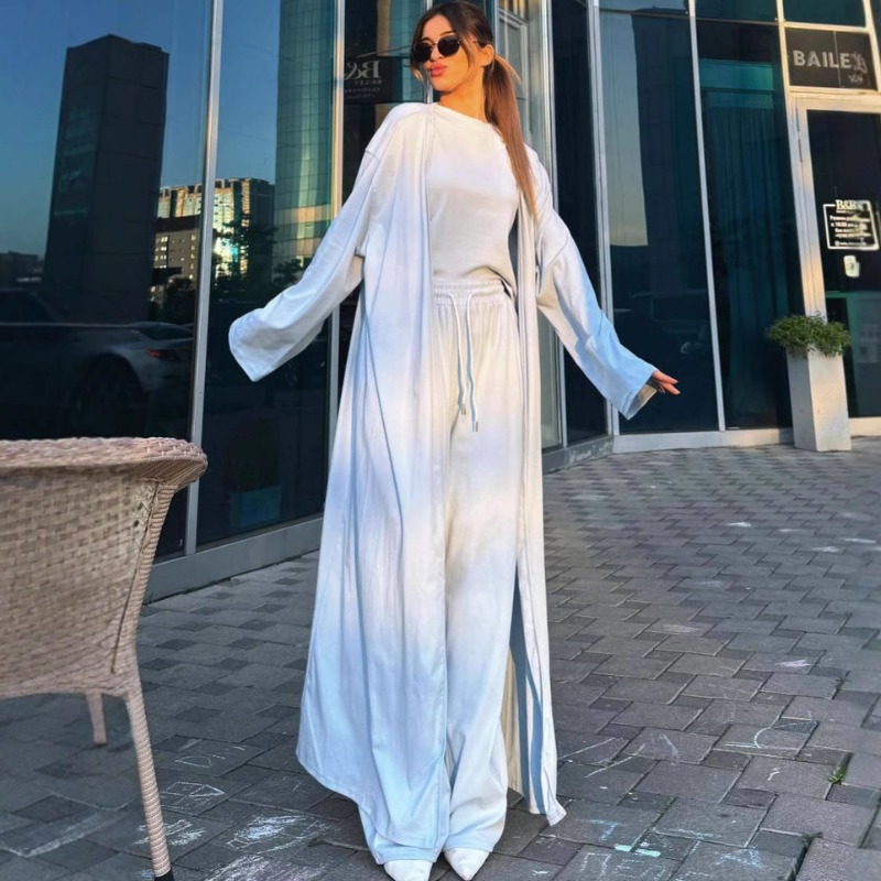 Costume musulman pour femmes, Cardigan, gilet, haut, pantalon à jambes larges, ensemble 3 pièces, Eid Maroc, dubaï, manteau Long, pantalon, tenues, Ensemble modeste