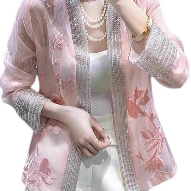 Printemps/été nouveau chinois femmes vêtements perle broderie rétro ample décontracté crème solaire manteau femme haute qualité vêtements d'extérieur femmes haut