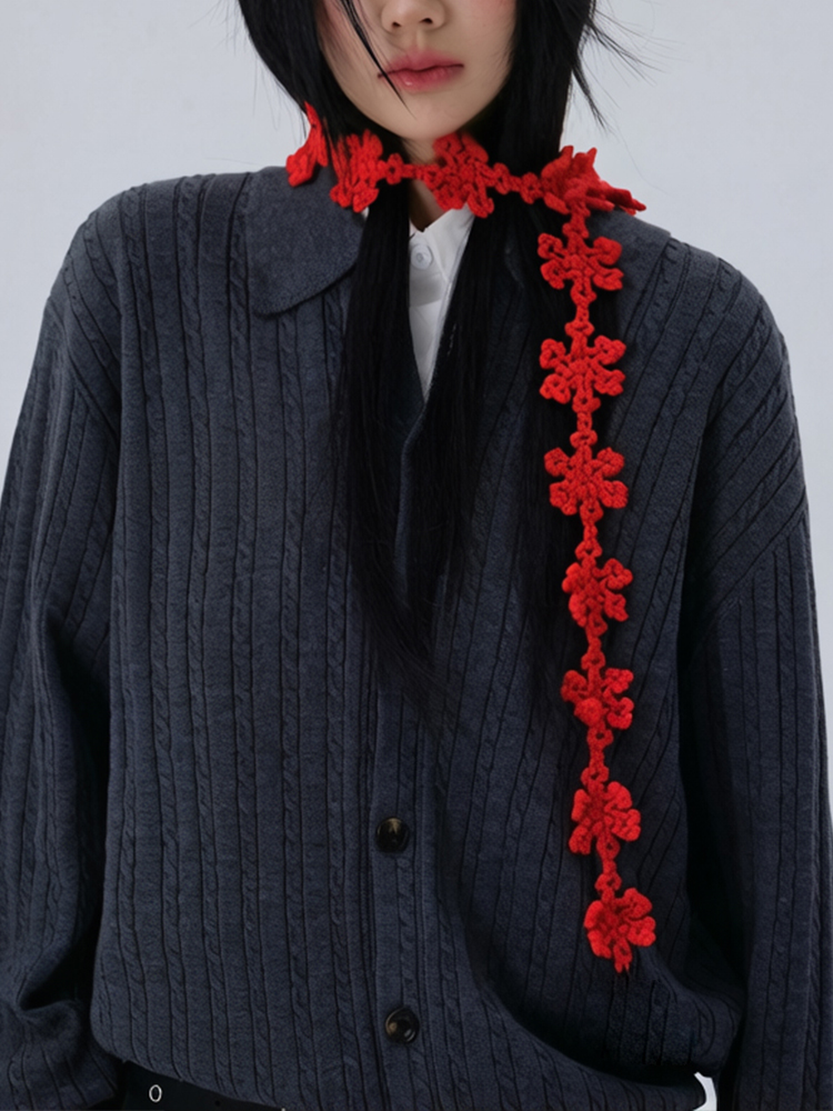 Écharpe-col en crochet tissée à la main avec motif floral pour femme, collection Printemps-Été, chaîne de pull, foulard floral, châle pour femme