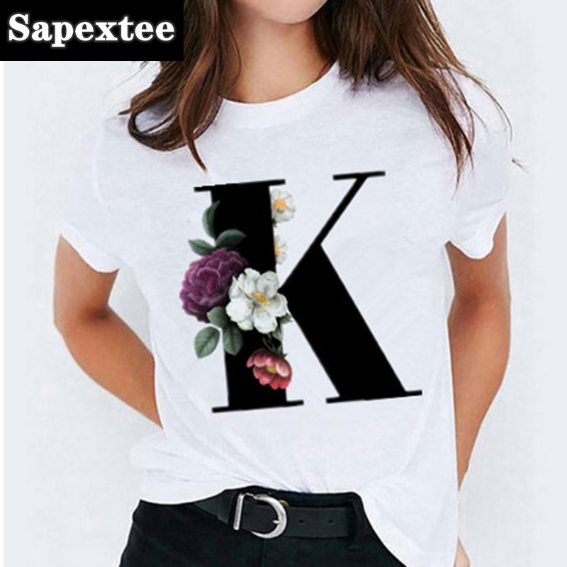 T-shirt manches courtes femme, estival et décontracté, avec 26 lettres imprimées, Harajuku, 2021