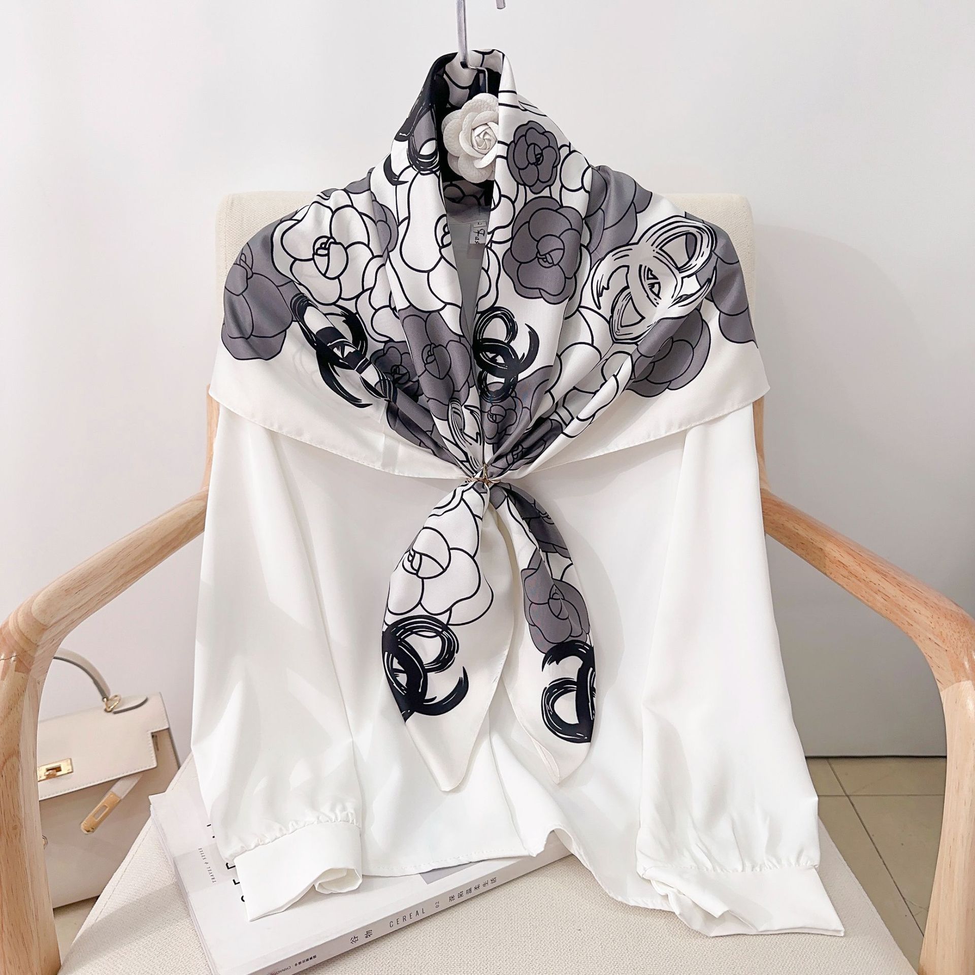 Écharpe en sergé de camélia pour femme, foulard de plage, crème solaire, châle féminin, hijab pour cheveux, enveloppes de la présidence, bandanda, 90cm, mode