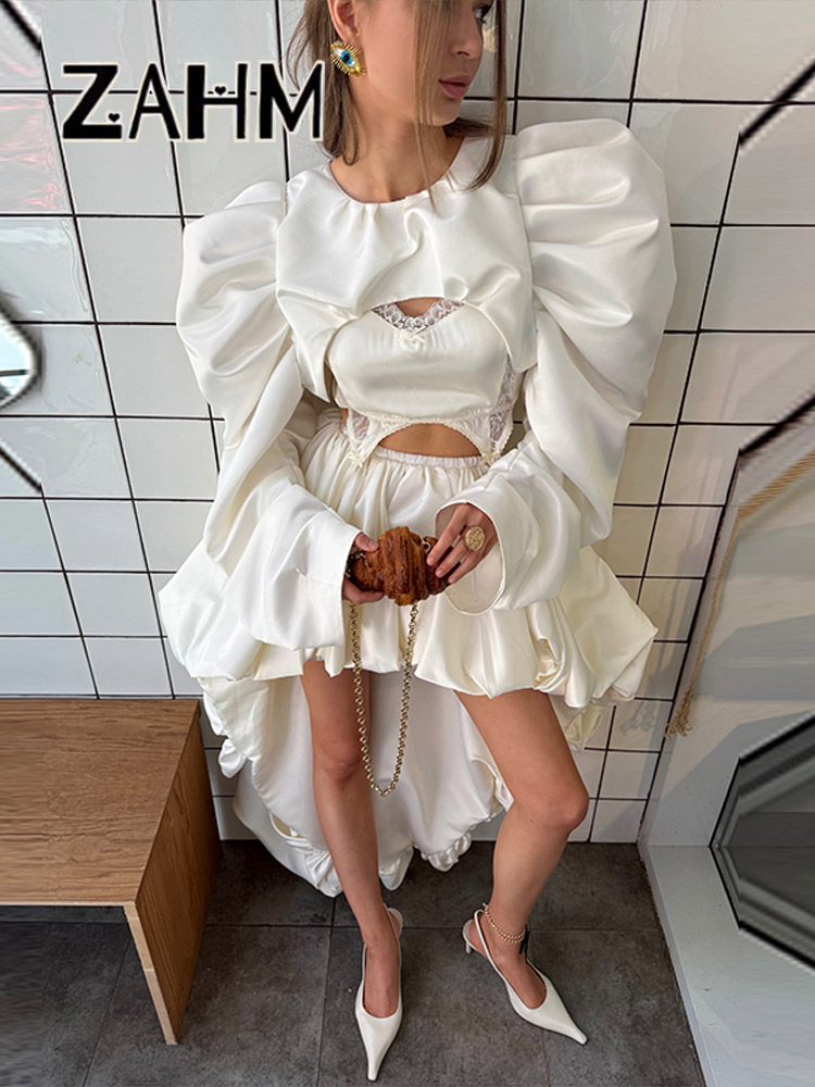 Nouvel ensemble chic pour femme : jupe châle unie sexy, manches longues, col rond, châles et jupes plissées asymétriques – Tenue urbaine été 2026