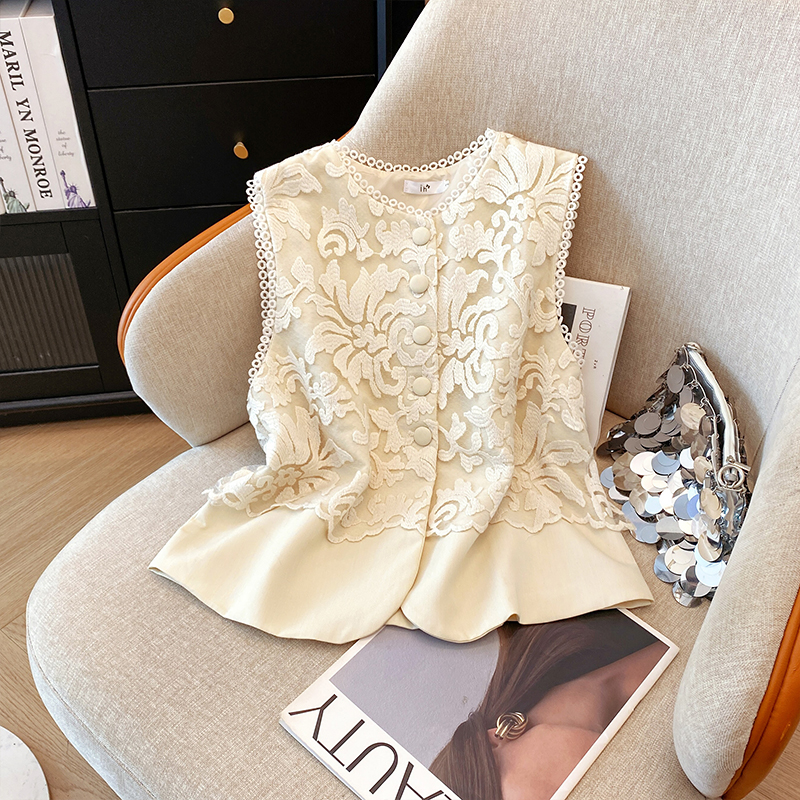 Gilet brodé de Style chinois élégant pour femmes, chemisier d'été sans manches pour le bureau, hauts chics pour vêtements de travail, tenues quotidiennes
