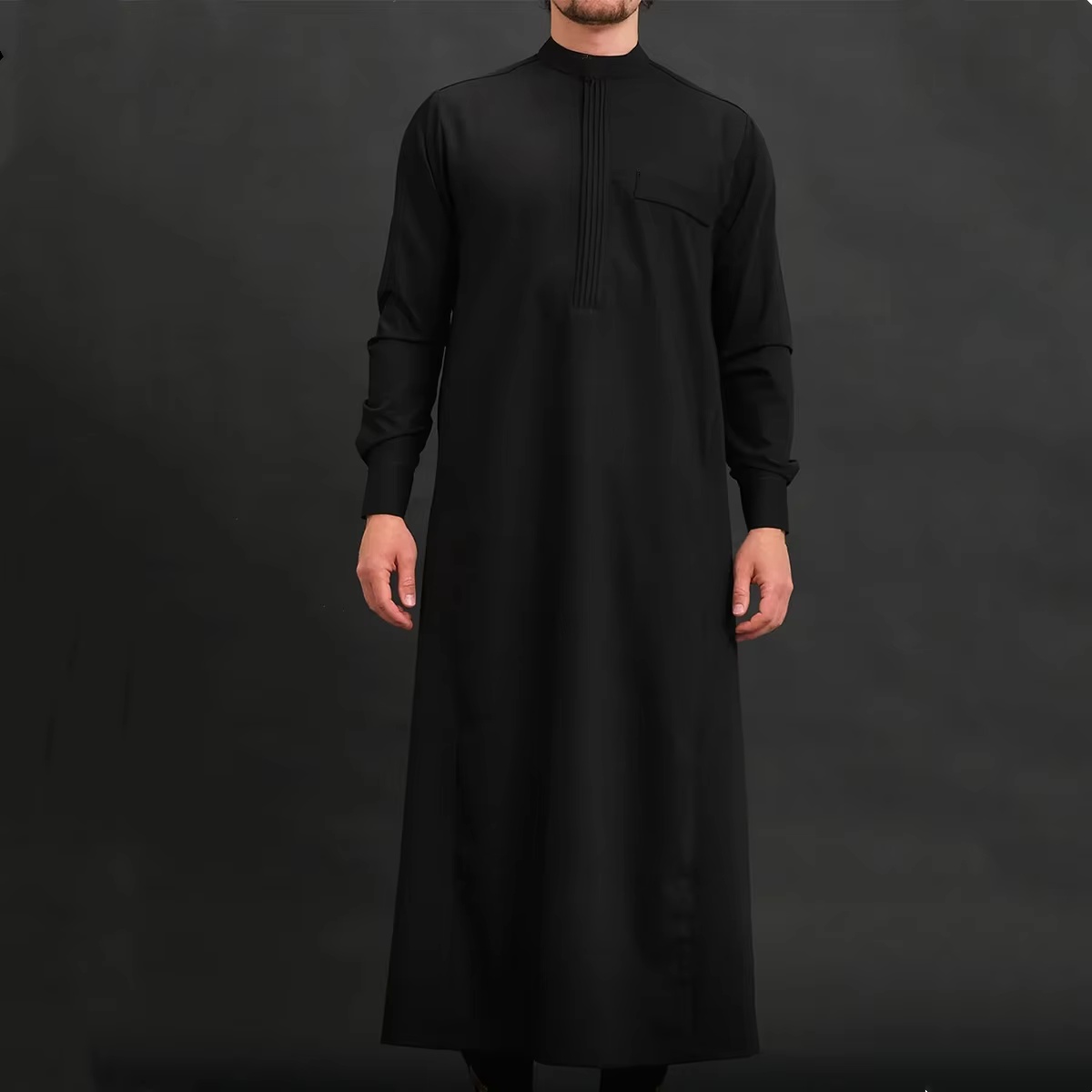 Robe de style motard pour hommes musulmans, élégante robe rétro brodée, décontractée, ample, à manches longues, robe pour hommes pour l'Aïd al-Fitr