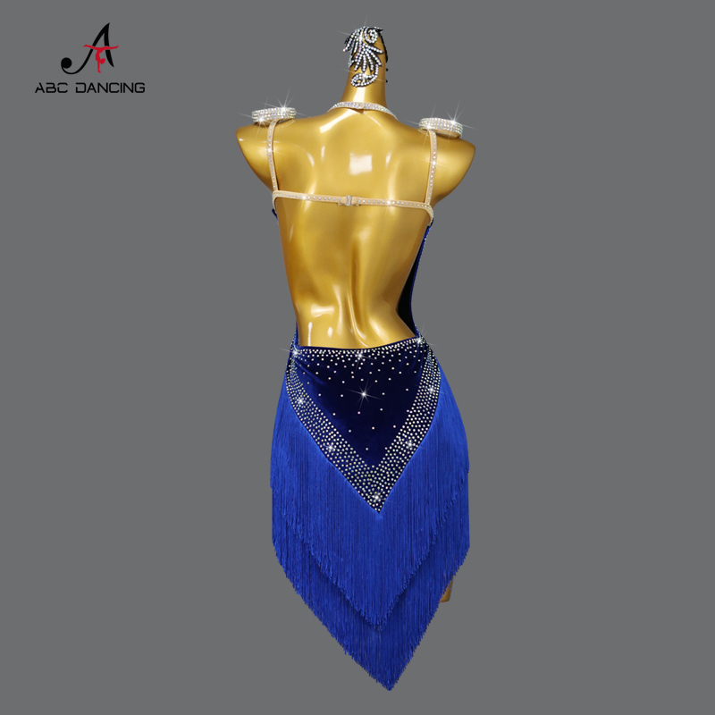 Robes de danse latine en velours pour femmes, tenues de performance, jupes courtes sexy à franges, pour la danse de salon, bal de promo, soirée et entraînement