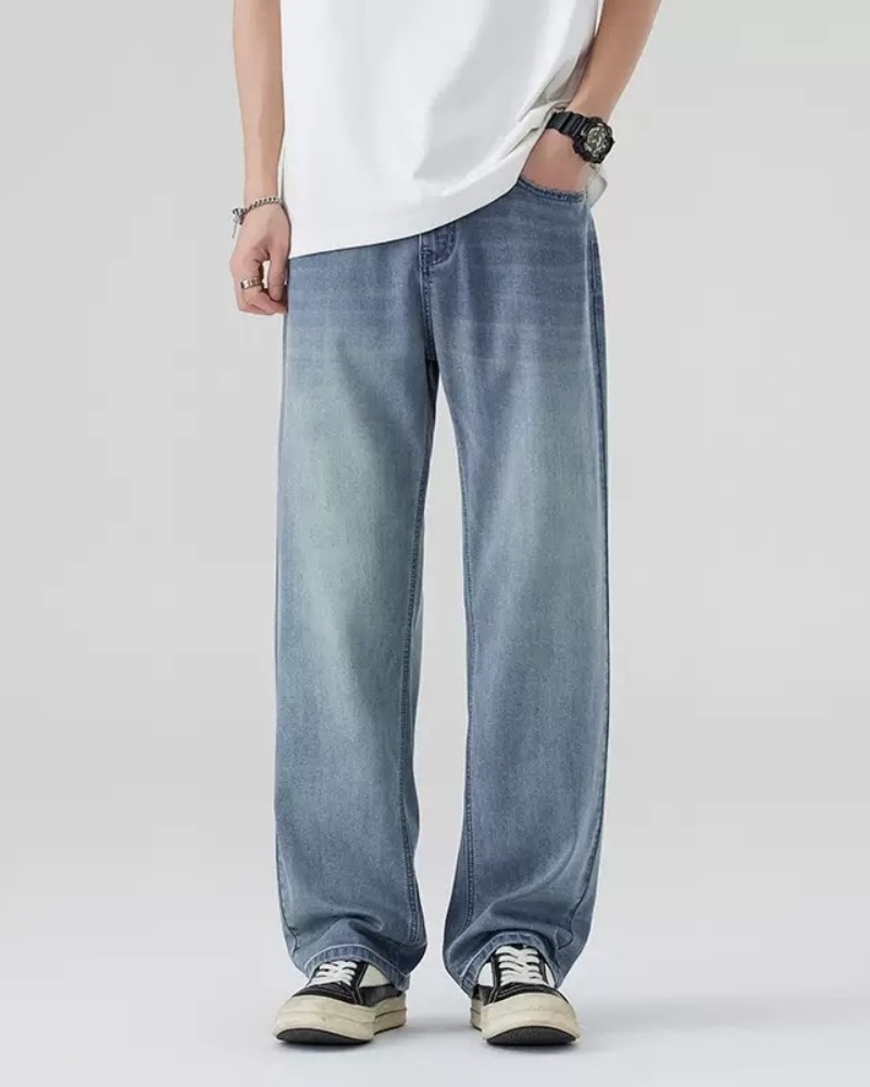 Nouveau Jean Bent Knife pour Homme, Style Rétro Américain, Délavé et Vieilli, Coupe Large, Jambe Droite Ample, Quatre Saisons, Feelin Street