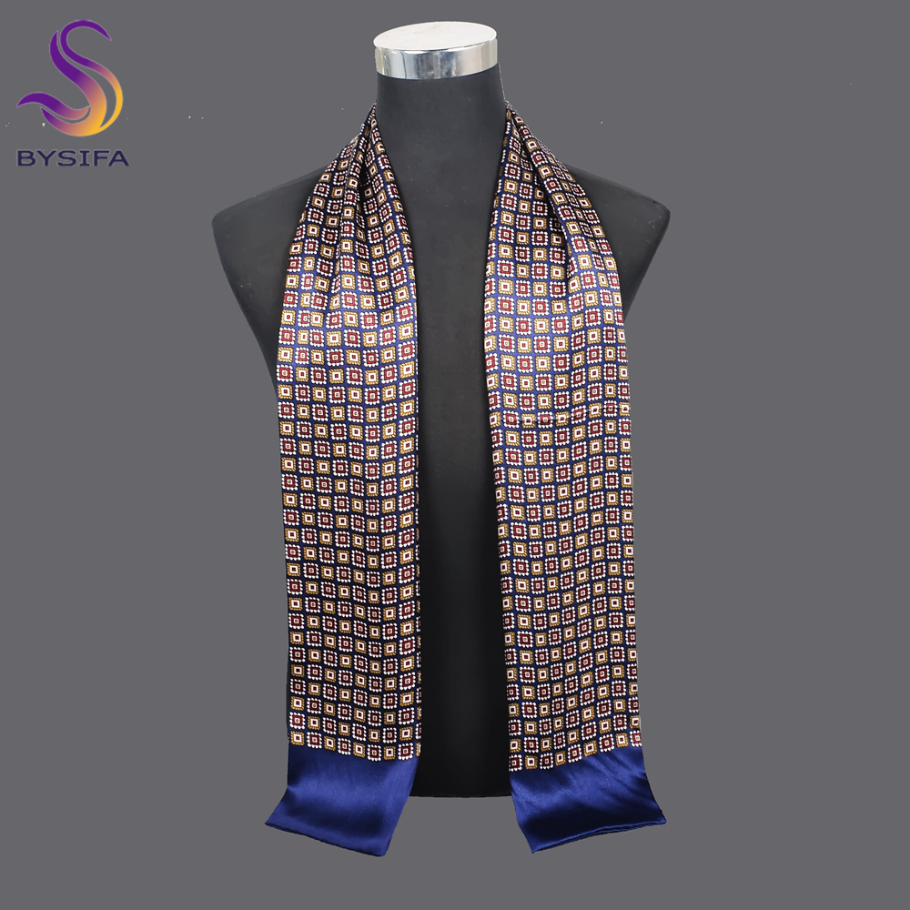 [BYSIFA] nouveau bleu marine hommes foulard en soie imprimé silencieux hiver marque mode foulards 100% Pure soie mâle noir longues écharpes cravate