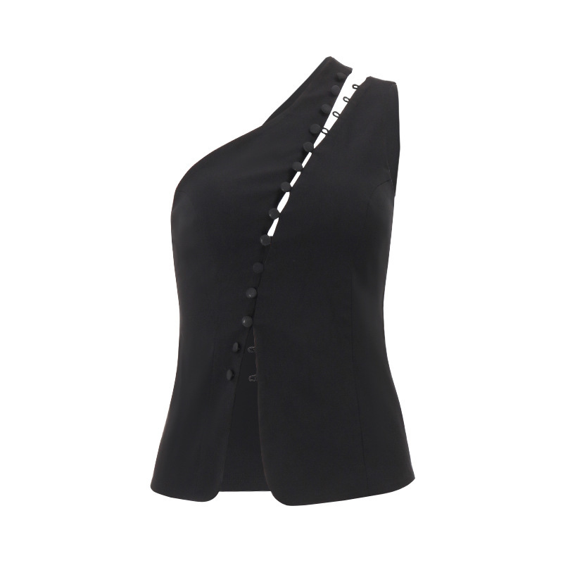 Gilet sans manches au Design élégant pour femmes, Sexy, simple boutonnage, Slim, irrégulier, rue asymétrique, chemisier d'été pour dames